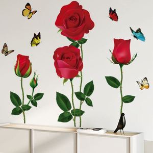 Pegatinas de Pared Impermeables de PVC con Diseño de Rosa Roja para Sala de Estar y Dormitorio, Autoadhesivas - Product Image 3