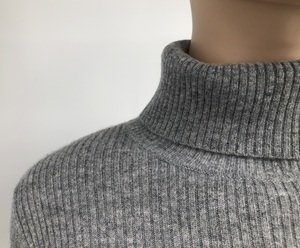 Suéter de Cuello Alto para Mujer, Tejido de Punto Acanalado, 100% Lana, Color Gris Sólido, Invierno, Manga Larga, Estilo Minimalista - Product Image 4