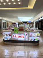 Kiosque à bonbons personnalisé pour centre commercial, comptoir de présentation de bonbons en vrac, kiosque de confiserie avec logo rétroéclairé, bacs à bonbons en acrylique