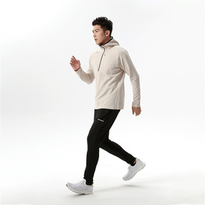 Abbigliamento da corsa invernale aderente da <span class=keywords><strong>uomo</strong></span> a maniche lunghe con cappuccio mezza tirata da allenamento ad asciugatura rapida per traspirante antivento - Product Image 4