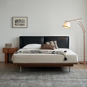 <span class=keywords><strong>Harper</strong></span>-Cama de matrimonio de cuero auténtico, cama doble suave minimalista, moderna, retro, antigua, para dormitorio principal, madera maciza - Product Image 2