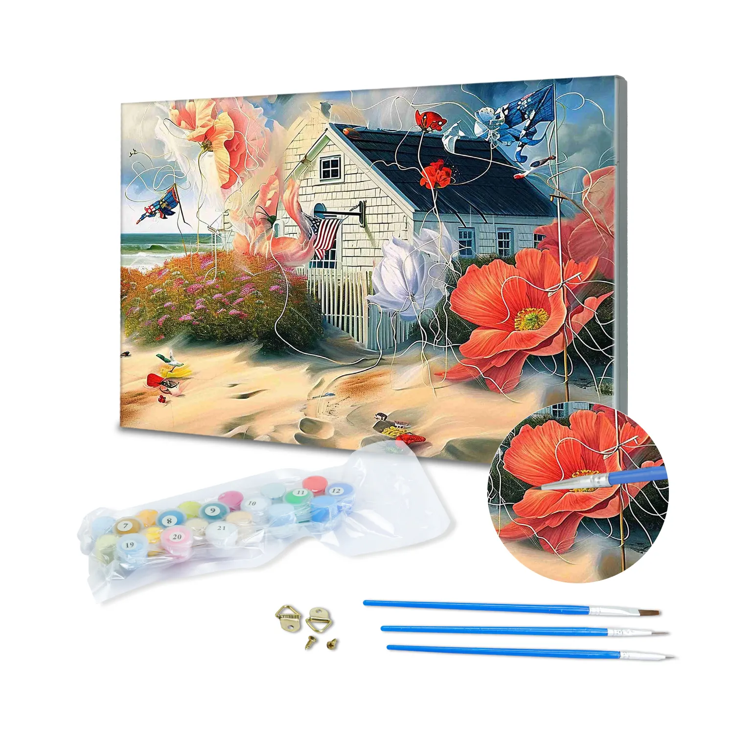 Canvas Oil Painting Beach Hut Picture For Painting By Numbers Landscape DIY Paint By Numbers With Acrylic Paint Brushes