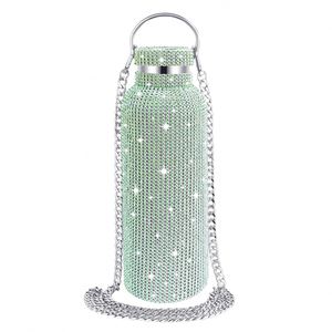 Botella de agua con aislamiento al vacío de acero inoxidable de doble capa con incrustaciones de diamantes de 17 oz/500 ml, con cadena. - Product Image 5