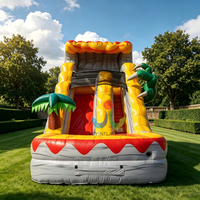 Toboggan aquatique gonflable double piste Monstre Dinosaure avec piscine à jets et griffes de monstre pour location commerciale