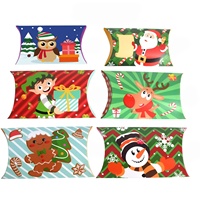 Boîte en papier blanc vide en forme d'oreiller avec motif imprimé de dessins animés colorés, réutilisable pour cadeaux, bonbons, biscuits, idéale pour les fêtes, vente en gros