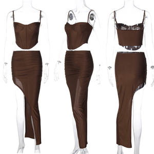 Ensemble 2 pièces <span class=keywords><strong>style</strong></span> haut <span class=keywords><strong>corset</strong></span> décontracté et jupe irrégulière Tenues tendance mode Ensemble deux pièces vêtements pour femmes - Product Image 6