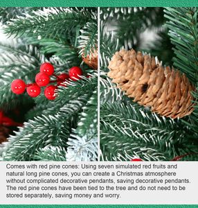 Eco-Friendly PE + PVC Pine Artificial Christmas Tree with Snow White <b>Glitter</b> <b>Red</b> Berries Pine Cones La Navidad Natal - Product Image 4