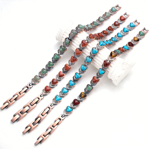 צמיד אופנתי מגנטי משובץ טורקיז טבעי בעיצוב פרפר, מתכוונן, יוניסקס, טרנדי - Product Image 1