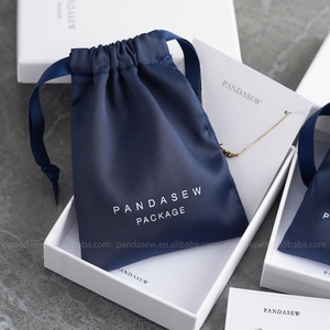 PandaSew Custom Logo Luxury Navy Blue Dense Silk Satin <b>Drawstring</b> <b>Bag</b> <b>Makeup</b> Jewelry Pouch - Product Image 2