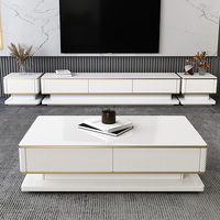 Table Basse MDF Dorée et Noire et Meuble TV Table à Thé Blanche Ensemble de Meubles Modernes pour Salon
