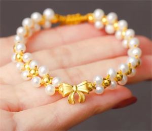 Xinfly Custom Round <b>Bead</b> Chain <b>Bracelet</b> 24K Gold Freshwater Pearls Fine Jewelry Engagement Bow <b>Charm</b> <b>Bracelets</b> - Product Image 1