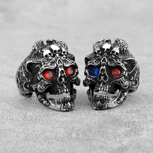 Anello Teschio da Uomo in Acciaio Inossidabile 316L, Stile Gotico Punk, con Occhi Rossi CZ e Medusa, Anello Sigillo da Biker, Resistente all'Ossidazione, Pronto per la Spedizione - Product Image 6