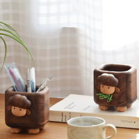 Porte-stylos en bois de noyer massif de qualité supérieure, en forme de petit agneau, organisateur de bureau créatif en forme d'animal pour enfants, étudiants, bureau, cadeau