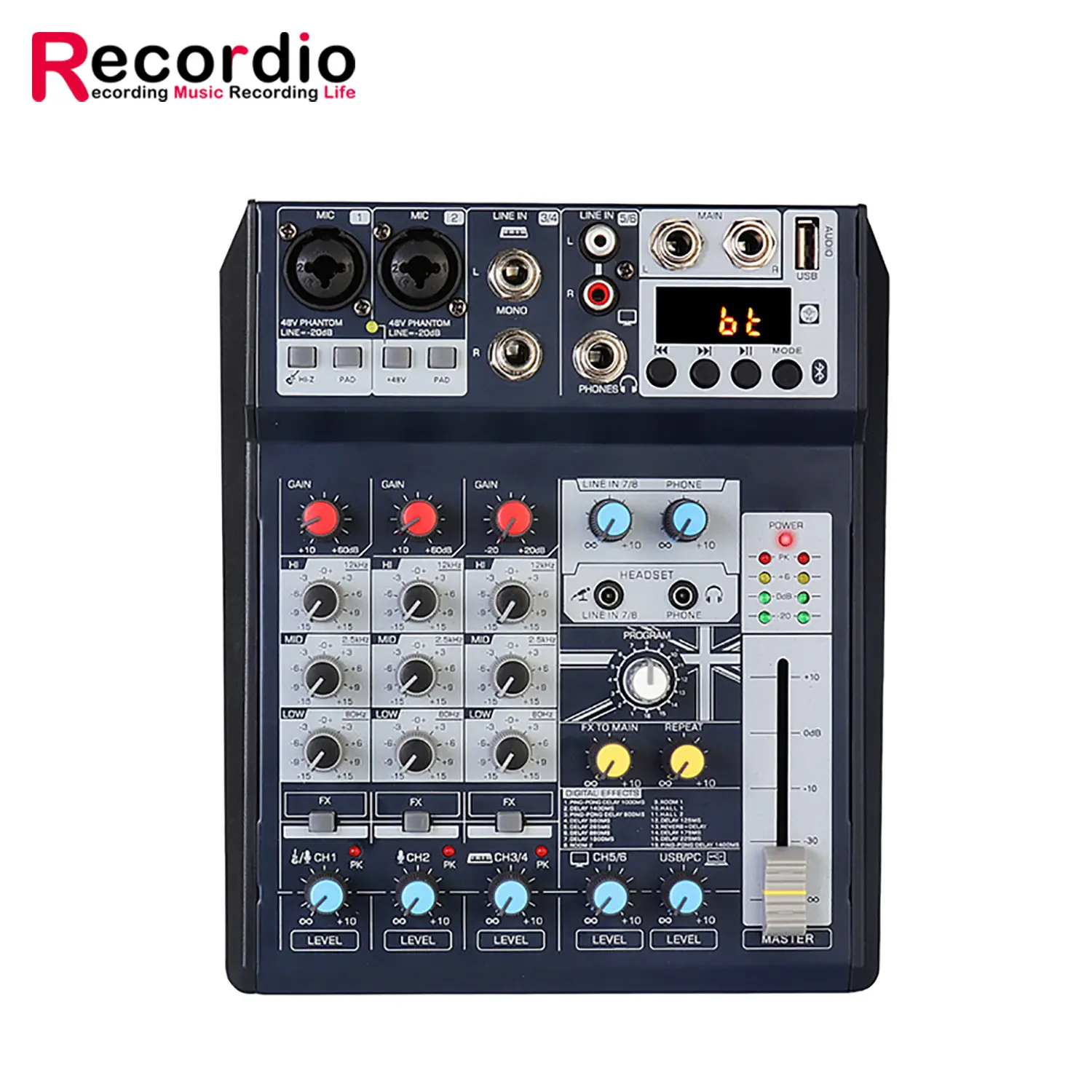 Mini mezclador de 8 canales GAX-FX8, 16 tipos de efectos de Audio Digital DSP de 24 bits integrados para grabación de ordenador y mezclador de Dj en vivo