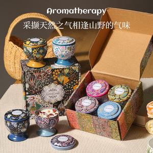 Bougie parfumée en boîte en métal, cire de soja, sans fumée, pour l'intérieur, série florale bohème, cadeau, forme ronde - Product Image 4