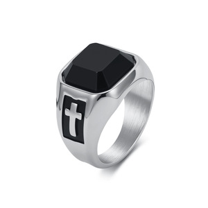 Comercio electrónico transfronterizo, estilo único y popular, anillo con piedra preciosa negra, anillo artístico retro para hombre con cruz para el dedo índice - Product Image 5