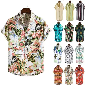 Heren Korte Mouw Zomer Tropisch Hawaii Strandkleding Casual Bloemenshirts