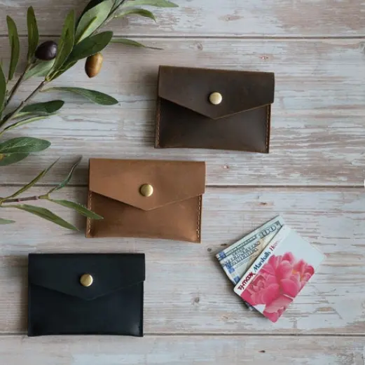 Personalized Men Women's Credit Card Wallet Handmade Envelope Clutch Coin Case Bifold Pocket Purse Travel Small Organizer Bag