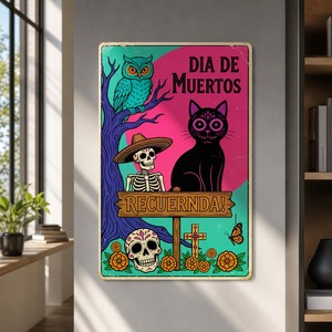 Letrero Metálico Personalizado al por Mayor para el Día de Muertos, Decoración de Pared con Gato Negro de Azúcar para Bar <span class=keywords><strong>Mexicano</strong></span> - Product Image 5