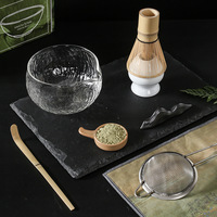 Nouveaux ensembles de matcha : bol à thé en verre et support pour fouet, ensemble de thé minimaliste comprenant des bols à matcha avec bec verseur et support pour fouet à matcha