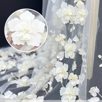 ZSY kain renda bunga sifon 3D lembut Pink persik kain renda Tule pengantin bordir kelopak bunga 3D untuk gaun pernikahan