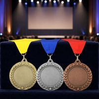 Juego de Medallas Personalizadas de Oro, Plata y Bronce con Área de Grabado en Blanco, Diseño de Corona de Laurel y Estrella, Medalla de Metal con Cinta, Venta al Por Mayor