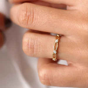 Bague de mariage unique en or 14 carats avec sertissage clos, diamants naturels 0,18 carat, plaqué rhodium de luxe, personnalisable, bague de troisième partie - Product Image 2