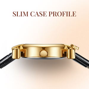 Montre à quartz pour femme de luxe, boîtier fin de 8 mm, bracelet en cuir véritable, design rétro, résistante à l'eau 3ATM - Product Image 5