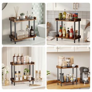 Portaspezie Vintage <span class=keywords><strong>in</strong></span> Metallo a 2 Ripiani Eco-Friendly <span class=keywords><strong>con</strong></span> Porta Tazze, Supporto da Banco per Accessori da Cucina - Product Image 3
