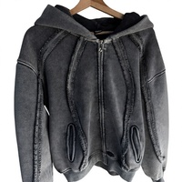 Sweat à capuche zippé oversize tendance pour homme, style streetwear personnalisé, effet vieilli, délavé à l'acide, en coton molletonné épais vintage