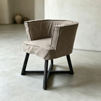 Fauteuil de salle à manger moderne en lin beige rembourré avec pieds en bois massif pour la maison, l'hôtel, la restauration