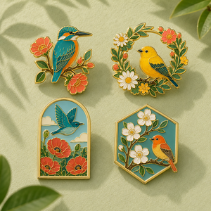 Ensemble de broches en émail dur personnalisées Bloom and Bird, plaqué or poli, motifs floraux colorés, broches de revers en métal, logo personnalisé, souvenir - Product Image 2