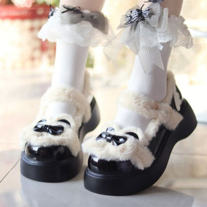 2024 Otoño Invierno Retro Mary Jane bombas para mujeres estilo universitario nuevo terciopelo cálido pequeños zapatos de cuero tacones gruesos de moda - Product Image 3