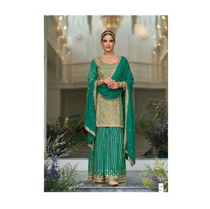 Vêtements indiens et pakistanais Salwar Kameez en soie à broderie lourde à l'avant et à l'arrière les plus vendus pour la vente à l'exportation - Product Image 1