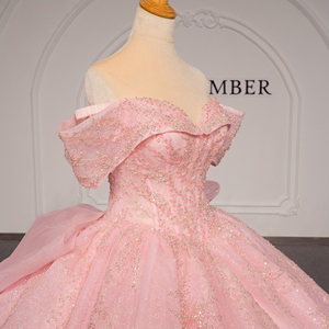 Vestido de Quinceañera Rosa de Lujo Xybb09-Pz, Vestido de Gala con Cuentas y Lentejuelas, Hombros Descubiertos, Lazo Grande, Cola Larga, Estilo Princesa, Jancember - Product Image 3