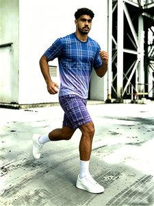 Ensemble de survêtement 2 pièces pour homme : T-shirt dégradé bleu-violet à carreaux et short cargo à carreaux - Product Image 5