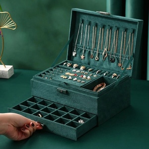 green velvet jewelry box 3 layers large capacity jewelry display case lockable jewelry organizer for women