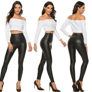 Leggings Elasticizzati <span class=keywords><strong>in</strong></span> <span class=keywords><strong>Ecopelle</strong></span> a Vita Alta per Donna, <span class=keywords><strong>Pantaloni</strong></span> Skinny <span class=keywords><strong>Neri</strong></span> <span class=keywords><strong>in</strong></span> Pelle PU alla Moda - Product Image 3