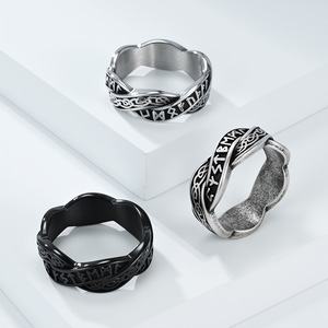 Anillo de Eternidad Entrelazado de Acero de Titanio, Estilo Nórdico Vintage, Inspirado en las Runas Vikingas, Diseño Artístico Unisex para el Dedo Índice - Product Image 2