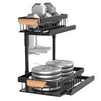 Évier de cuisine double moderne multifonctionnel avec tiroir de rangement profond en métal, panier pour vaisselle et support coulissant pour épices