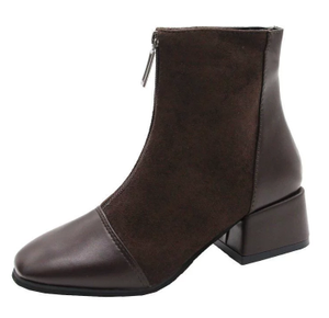 Botas Femininas com Design de Zíper Frontal em PU, Estilo Casual Chunky para Uso ao Ar Livre - Product Image 4