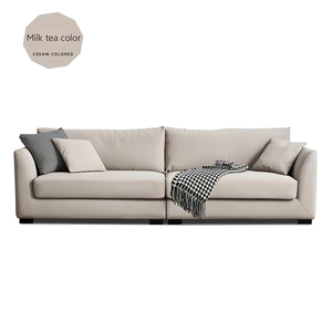 Canapé modulaire sectionnel en forme de L, capitonné, pour hôtel, appartement moderne ou villa, avec tissu en lin blanc, beige crème et pieds en bois - Product Image 3