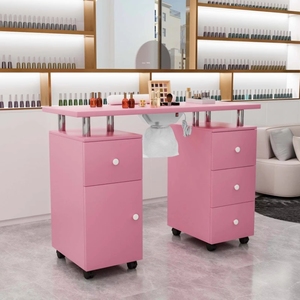 โต๊ะทำเล็บสีชมพูสำหรับร้านทำเล็บ เฟอร์นิเจอร์ทำเล็บ โต๊ะทำเล็บดีไซน์สวย พร้อมเครื่องดูดฝุ่น เก้าอี้ช่างทำเล็บ - Product Image 2