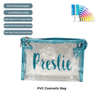 Bolsa de Cosméticos de PVC Transparente con Nombre Impreso Personalizado, Bolsa de Maquillaje con Cierre y Ribete de Tela Verde Azulado, Regalo Personalizado para Damas de Honor, Organizador de Belleza