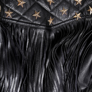 <strong>Star</strong> Studded Black Waterproof Moto Turn-Down Collar Short Rivets Button Ladies Wholesale Punk Zipper Tassel PU <strong>Jacket</strong> - Product Image 6