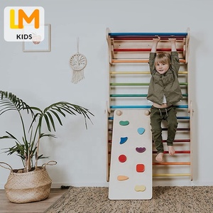 LM KIDS Climbing Frame Wooden Playground Swedish Wall Ladder Home Kids Gym Equipment Exercise Complete Children Play Grounds