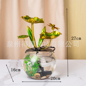 Aquarium décoratif créatif avec fleurs dorées, bassin d'eau en verre, humidificateur électrique pour bureau, cadeau - Product Image 3