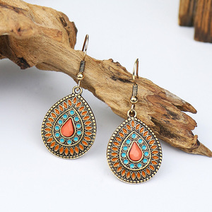Bohemian <b>Drop</b> Earrings Alloy Antique <b>Bronze</b> Plated Flower Pattern Women's Party Jewelry - Product Image 3