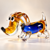 Figurine de Teckel en Verre Soufflé Fait Main, Sculpture Colorée de Chien Saucisse pour Décoration de Table et d'Intérieur