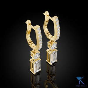 Lab Grown Diamond Baguette Cut Pave <b>Hoop</b> Leverback <b>Earrings</b> 100% <b>Solid</b> Gold Filled Diamonds Women's Bridal Wedding Gift Jewelry - Product Image 1